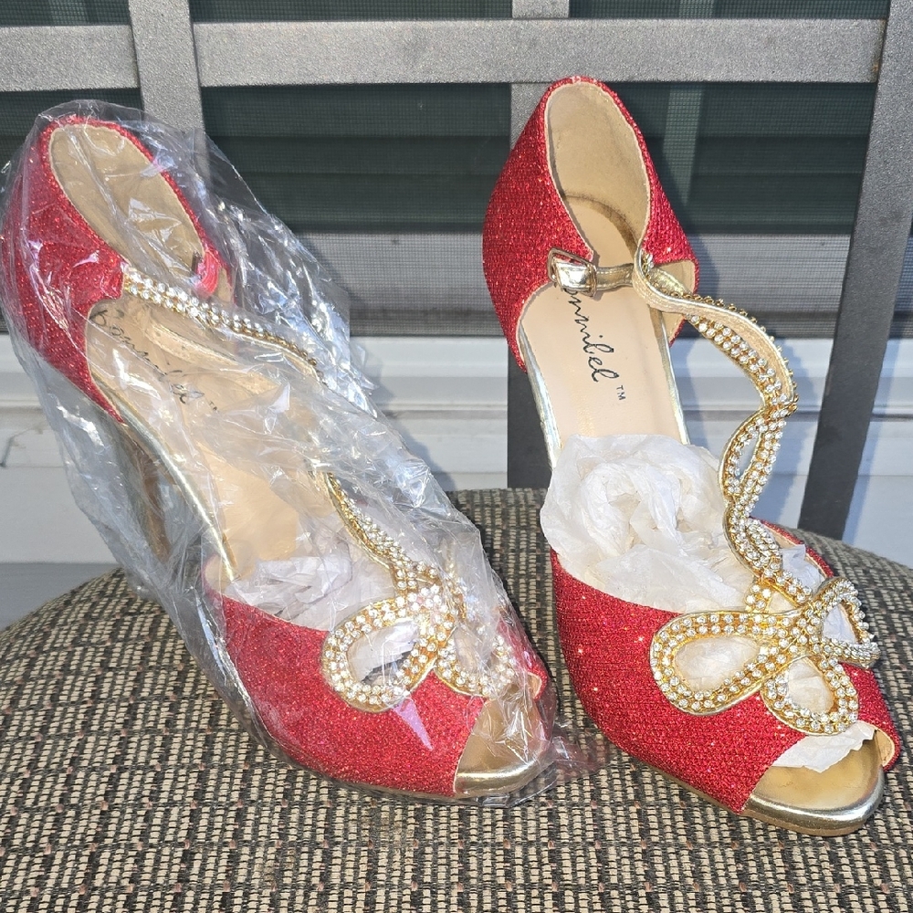 Bonnibel Red Glitter Peep-Toe Heels